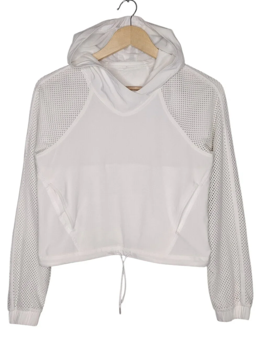 Lululemon Catch A Breeze White Mesh-Sleeve Cropped Hoodie Sz S